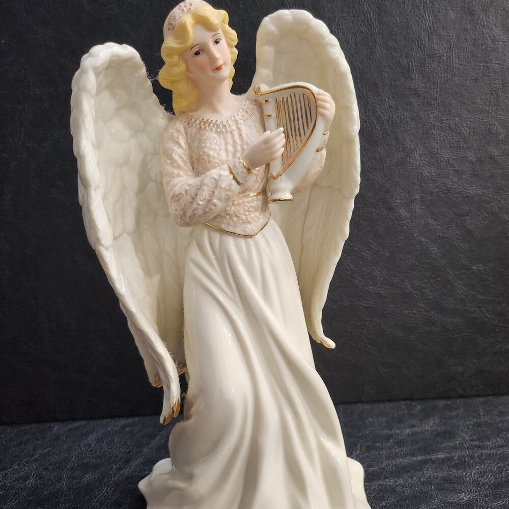 Carlton Cards Porcelain Angel With Harp, Christmas Musical Angel